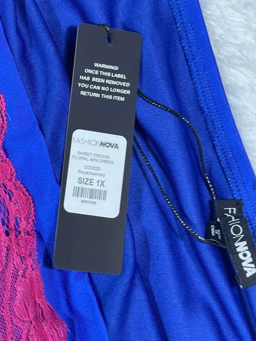 Fashion Nova Women’s Royal Blue Off-Shoulder Mini with Magenta Orchid Size X1